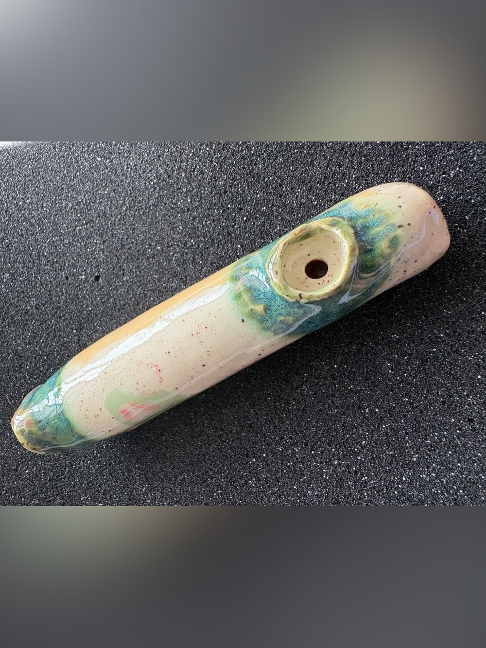 Collectable Handcrafted Ceramic Feather Tickle  Art Tube  in Speckled Cream